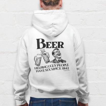 Beer Helping Ugly People Have Sex - Hoodie - White or Blue - HOP House - Hoodie