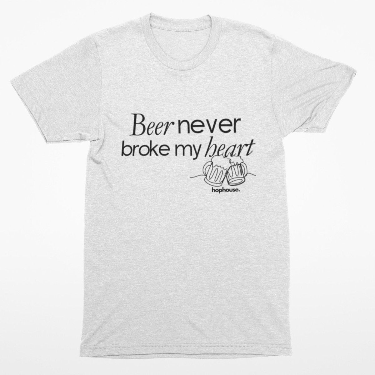 Beer Never Broke My Heart Minimalistic Line Art - T-Shirt - White or Ash - HOP House - T-shirt