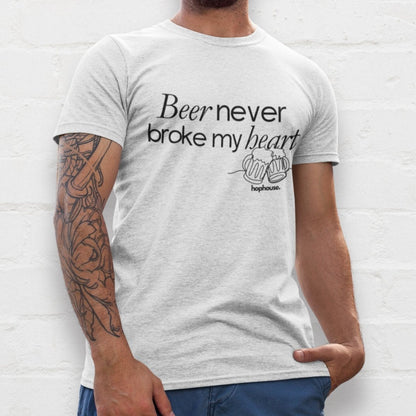 Beer Never Broke My Heart Minimalistic Line Art - T-Shirt - White or Ash - HOP House - T-shirt