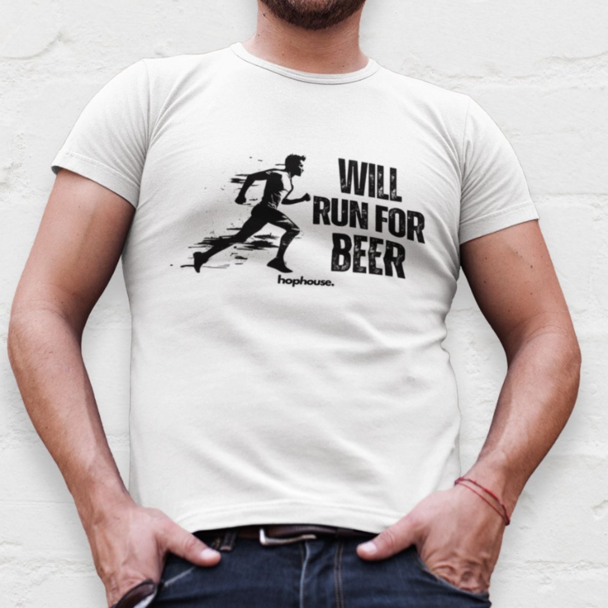 Will Run for Beer - T-Shirt - White or Grey - HOP House - T-shirt