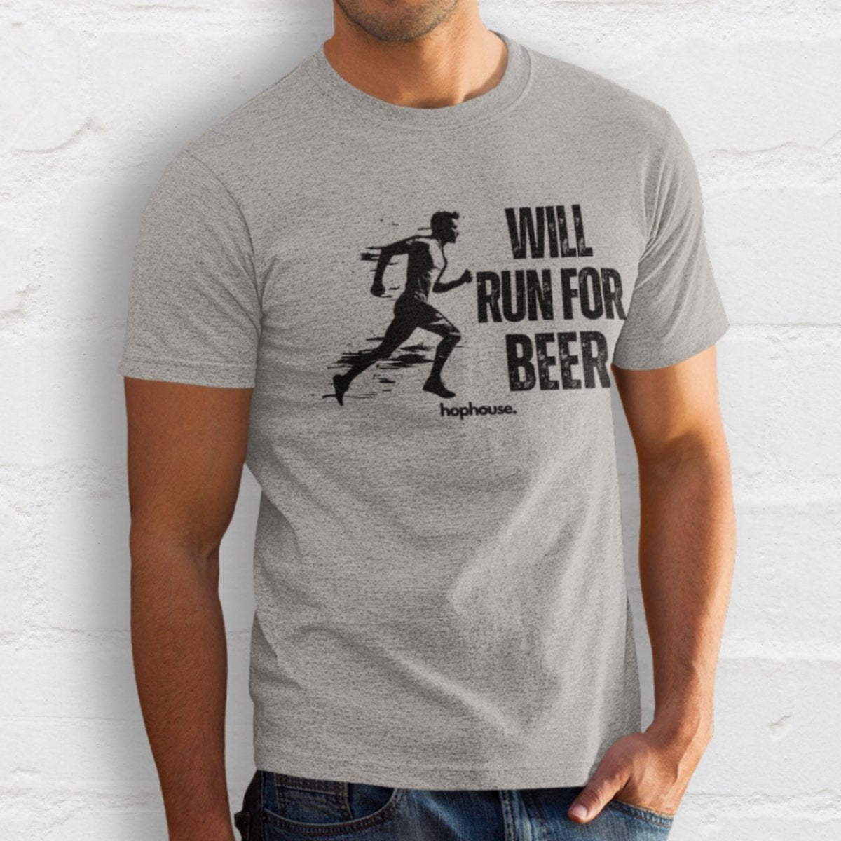Will Run for Beer - T-Shirt - White or Grey - HOP House - T-shirt
